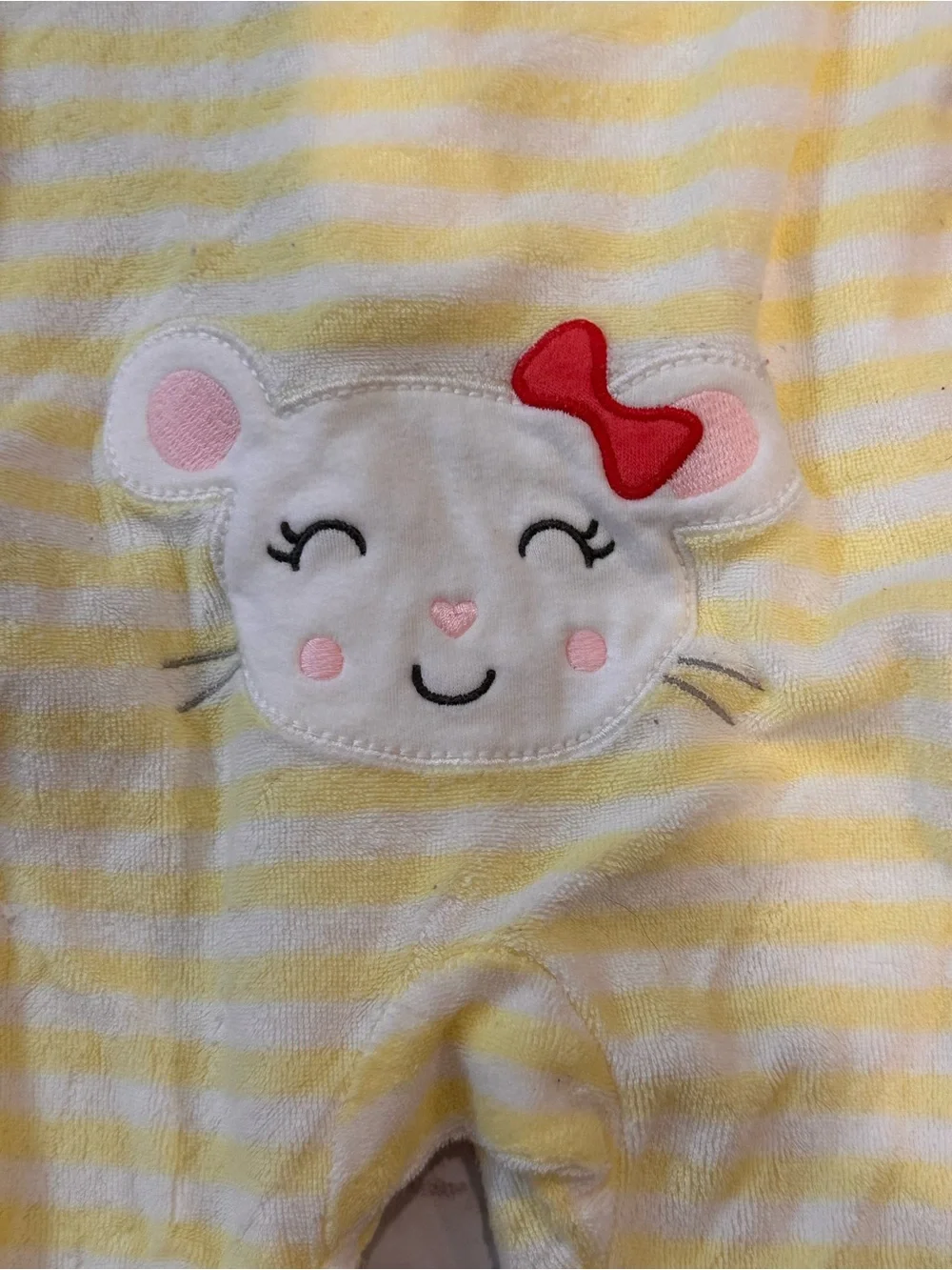 Carter’s NB Yellow Striped Plush Mouse Footed Sleeper Velour Zip Pajamas